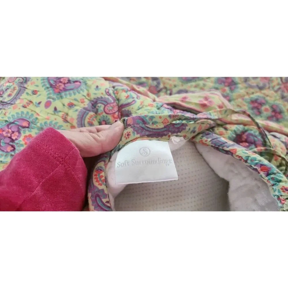 Soft Surroundings Cotton Quilt Reversible Green Purple Queen Sham Set